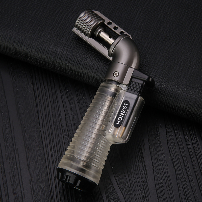 Elbow Metal Straight Punch Gas Lighters Portable Pipe Transparent Mini Small Welding Torches Sandalwood Special Wholesale