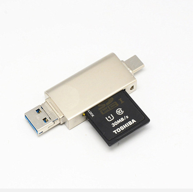 锌合金type-c读卡器多功能otg扩展 tf手机usb读卡器usb-c三合一