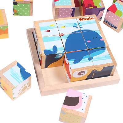 9粒六面画 大颗粒拼图积木3d立体木质启蒙早教 儿童益智玩具