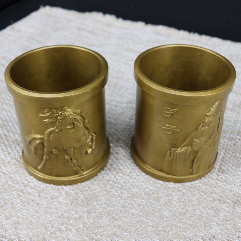 批发直供现货供应黄铜制品笔筒 毛笔筒铜 铜笔筒 重约4斤大笔筒