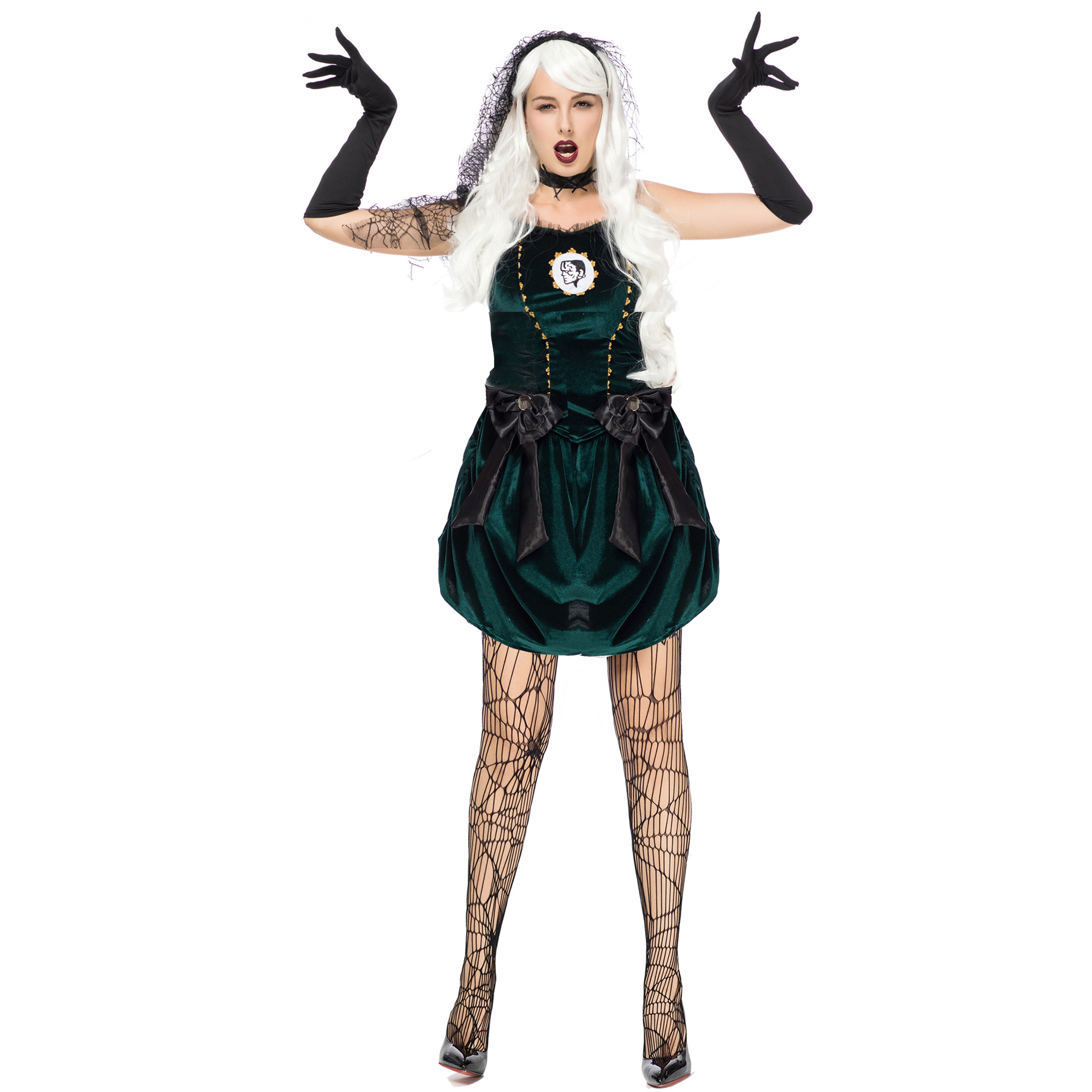 绿色复活幽灵鬼新娘制服 万圣节吸血鬼僵尸服装 惊悚派对角色扮演