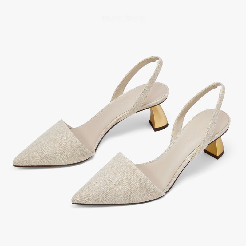 小ck2020夏季新款女鞋 尖头时尚凉鞋个性金属异型跟高跟鞋 单鞋女