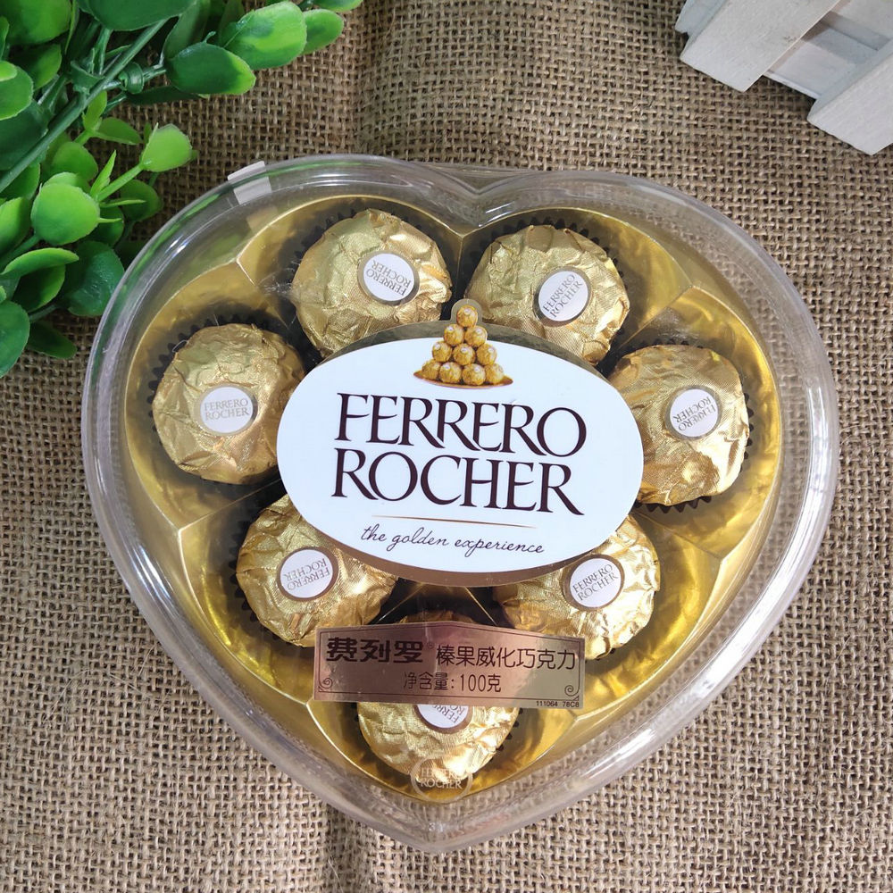 列罗巧克力心形礼盒装8粒 心型100克榛果威化巧克力国内商超版