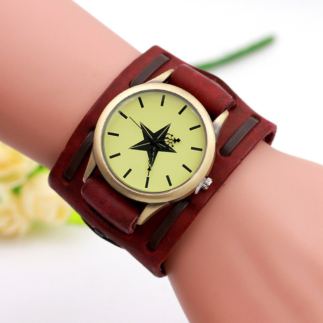 外贸个性复古铜五角星大表盘手表 男士腕表 庞克男表