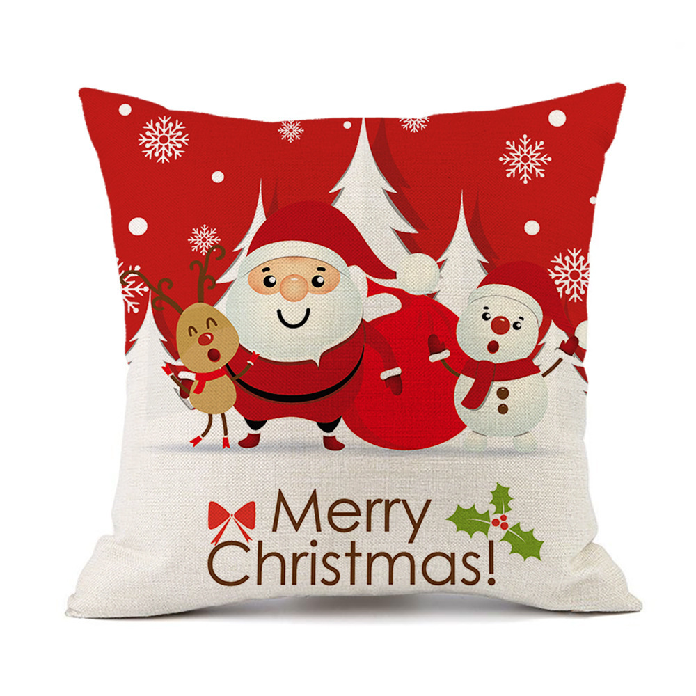 Amazon New Pillowcase Christmas Elk Santa Claus Red Festive Printed Linen Cushion Nap Backrest