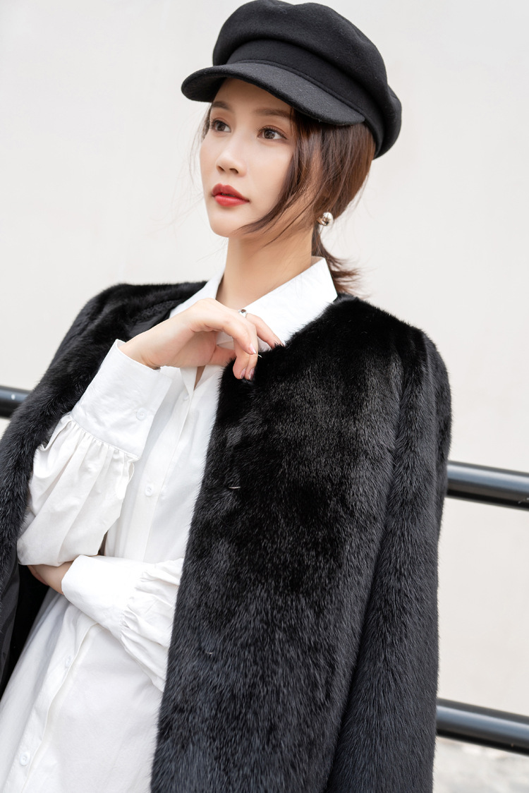2019新款貂皮大衣女韩版修身圆领整貂水貂皮草外套海宁裘皮服装