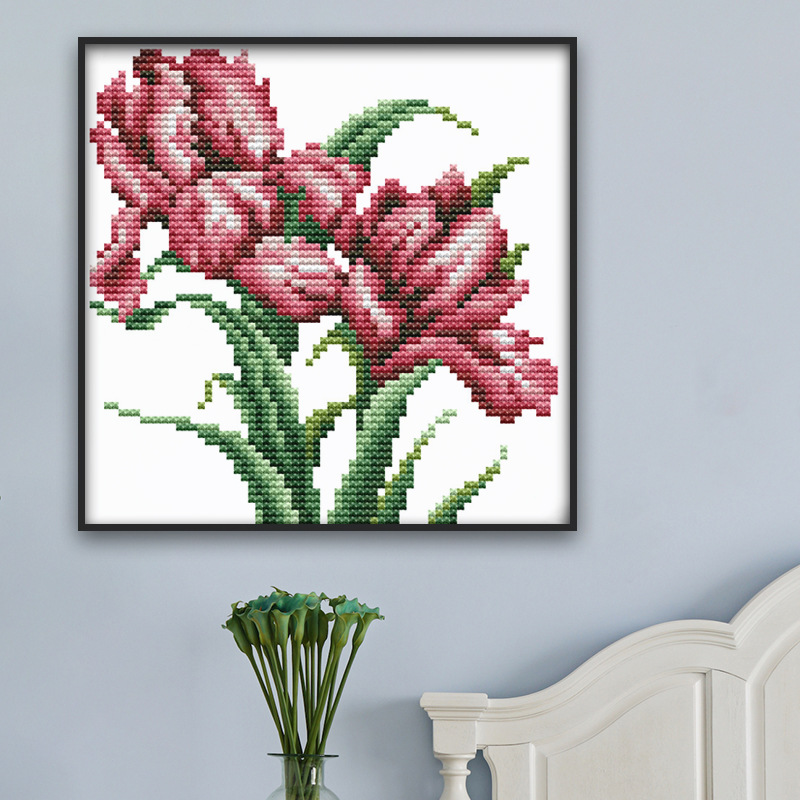 针功夫十字绣植物花卉兰花客厅简单小副刺绣diy自己绣艺品批发