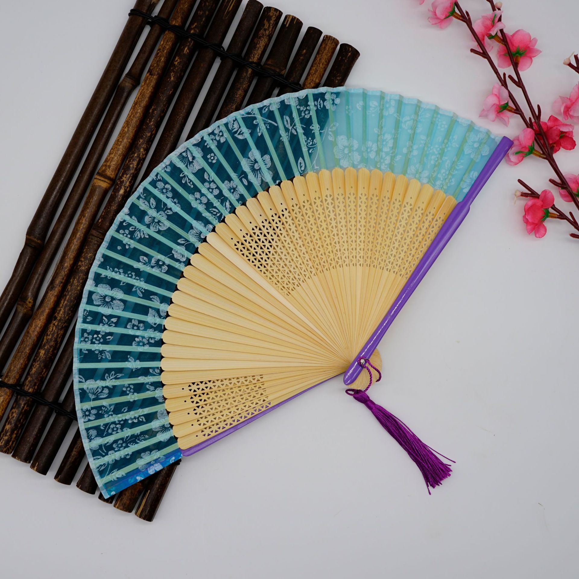 扇子古风中国古典头青竹手绘古风折扇折叠汉服搭配扇子日用舞蹈扇