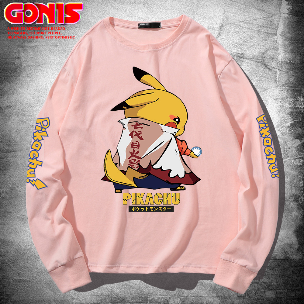 皮卡丘t恤男潮长袖打底衫秋装动漫联名情侣装衣服