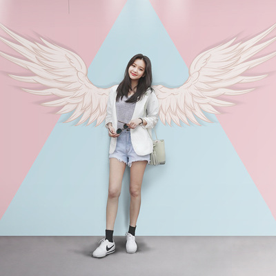 3d立体天使翅膀拍照背景墙壁纸服装店奶茶小吃店网红主播卧室墙纸