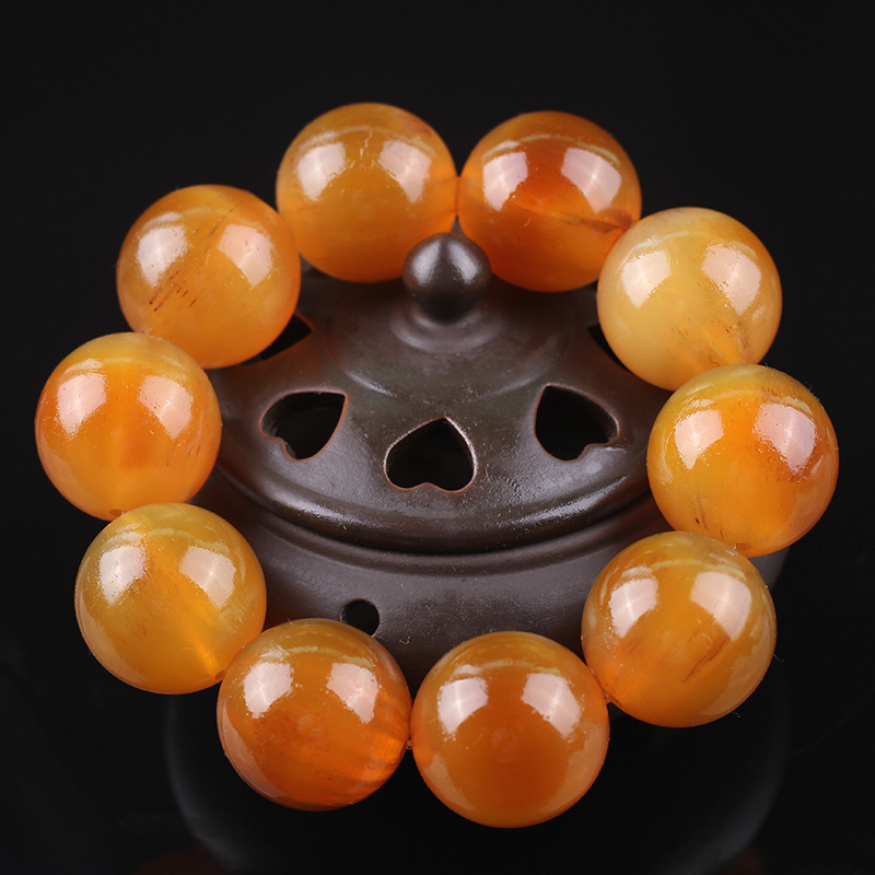 羊角手串佛珠手链天然西藏冰种黄料老羊角带血丝男女文玩饰品