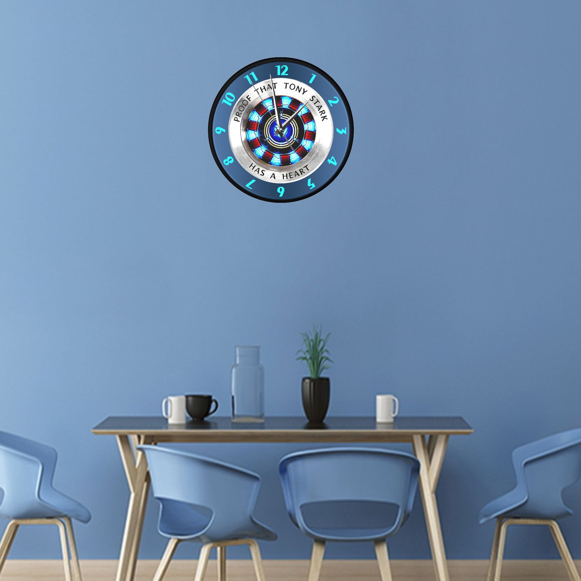 盾牌金属闹钟墙壁走廊挂钟厨房时钟蓝色数字显眼装饰品送朋友亲人