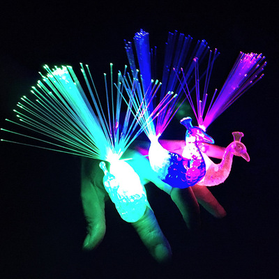 创意手指孔雀灯 发光变色孔雀开屏 光纤灯 儿童地摊夜市发光玩具