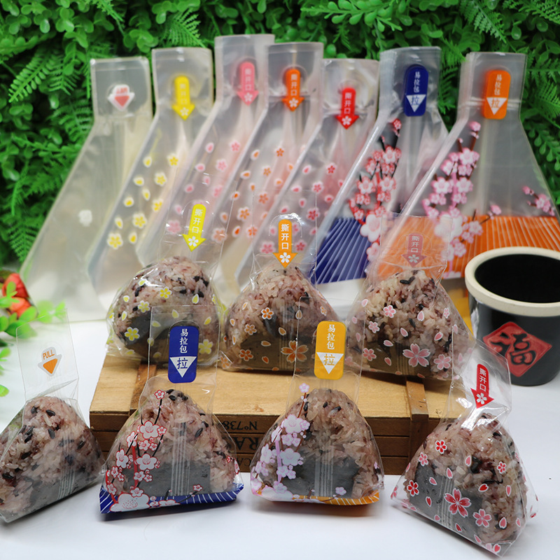 日式三角饭团包装袋三角饭团防雾袋带易撕条寿司饭团袋100枚装