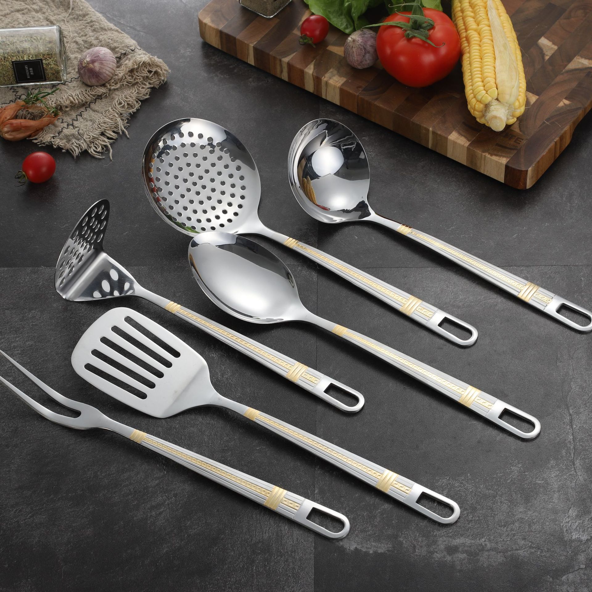 不锈钢镀金厨具铲子锅铲厨房用具汤勺漏勺烹饪勺铲套装可定制