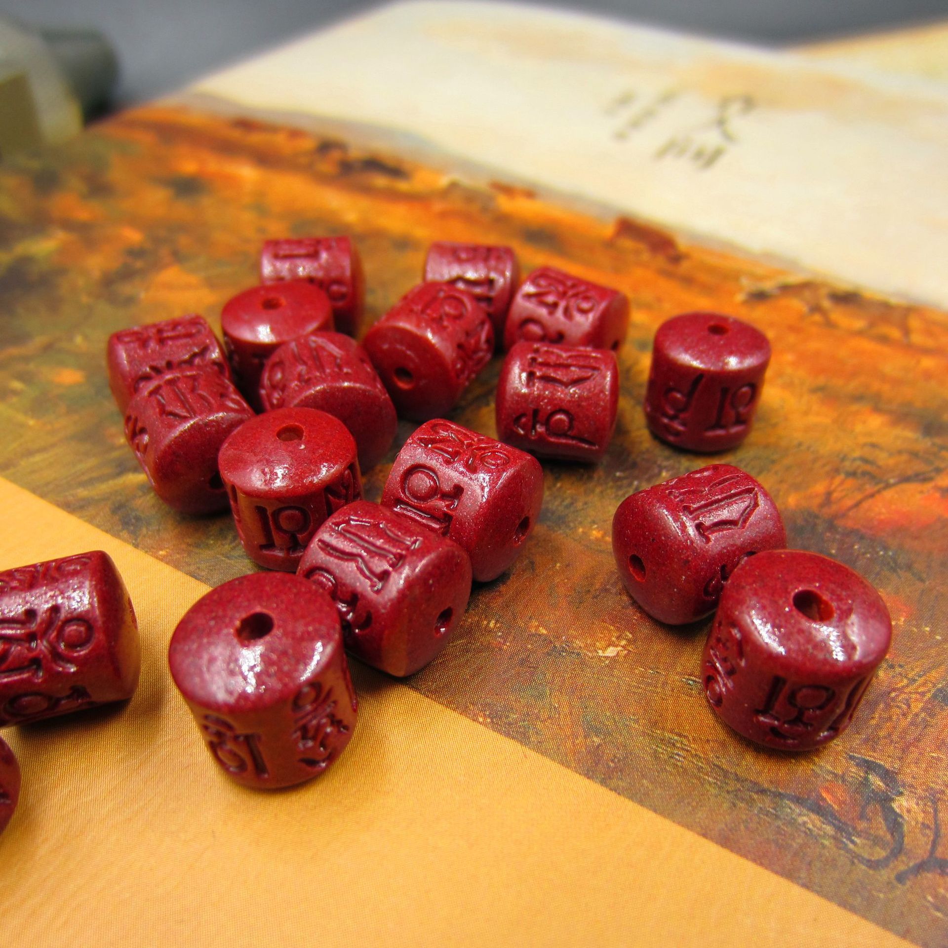 原矿朱砂六字真言紫金砂桶珠圆柱顶珠腰珠佛珠手链串diy配件配饰