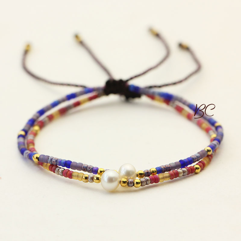 [9490]十二月幸运石手链 保色包金珠 六月珍珠 编织手绳 代发货