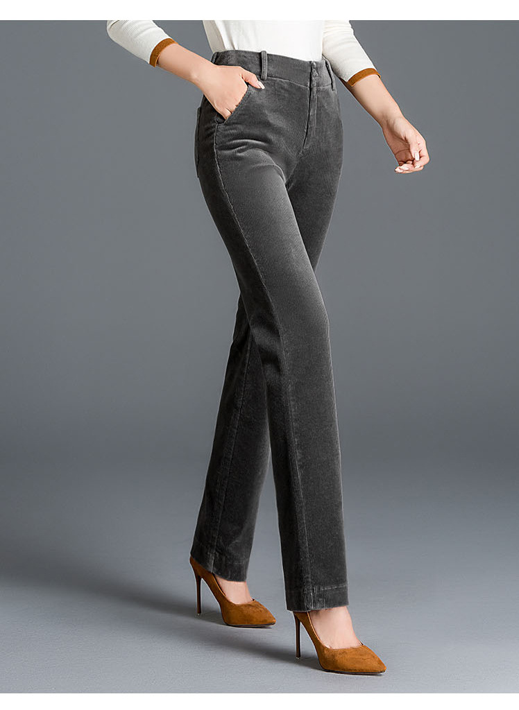 现货高腰弹力小直筒裤灯芯绒女裤条绒长裤休闲裤春秋冬款一件代发