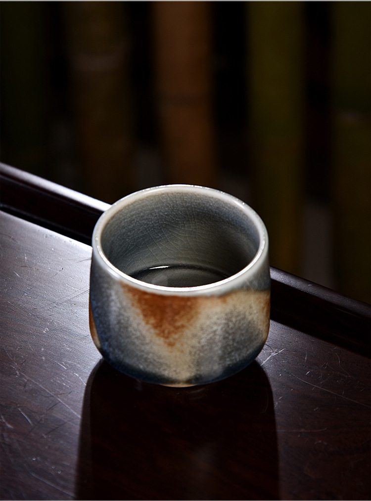 景德镇柴烧杯纯手工品茗杯柴烧草木灰中式杯自然落灰瓷杯主人杯