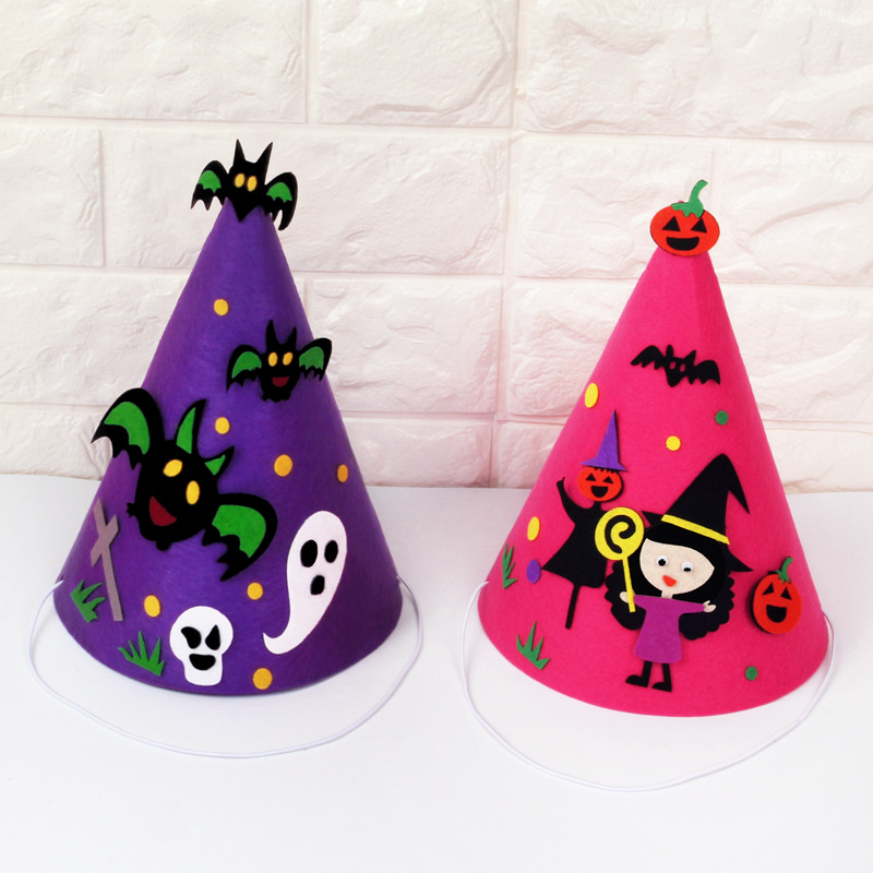 万圣节儿童表演道具 幼儿园装扮女巫尖顶帽子手工不织布diy材料包