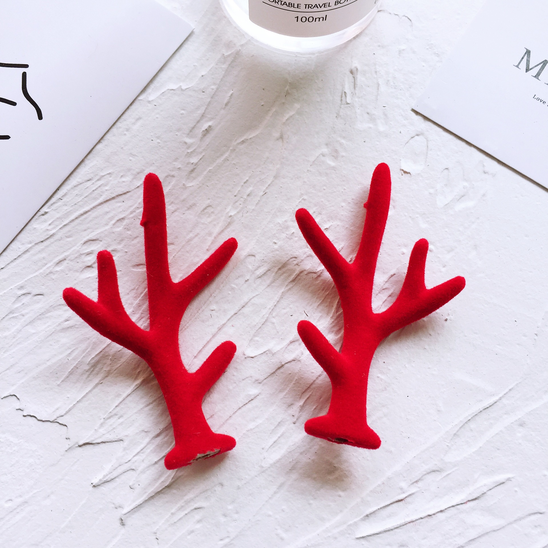 新年圣诞款大红色鹿角小蘑菇diy手工发饰配件手机壳发饰材料跨境