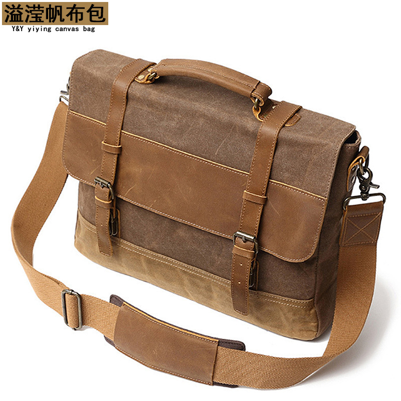 Manufacturer Men's Canvas Shoulder Messenger Bag Briefcase Laptop Bag Spot Sale Amazon E-Commerce Supply