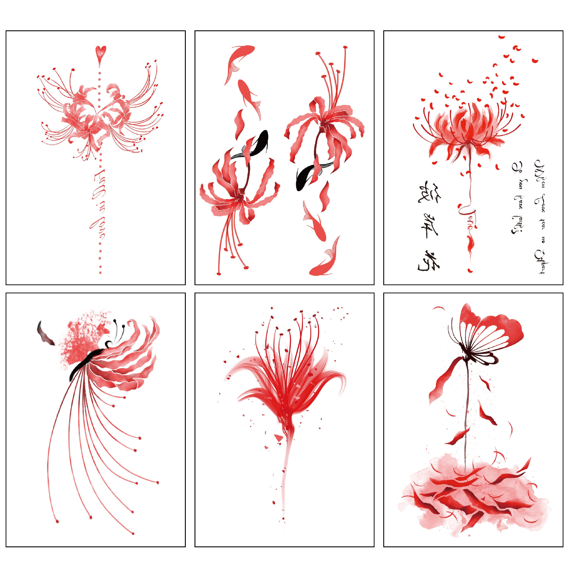 现货原创大图彼岸花纹身贴 防水女持久立体仿真性感背部纹身贴画