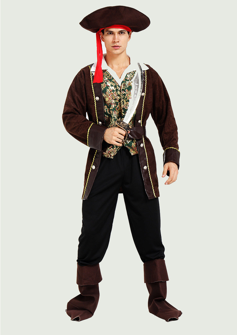 化装舞会新款豪华深咖啡海盗服成人男性cosplay角色扮演派对服装
