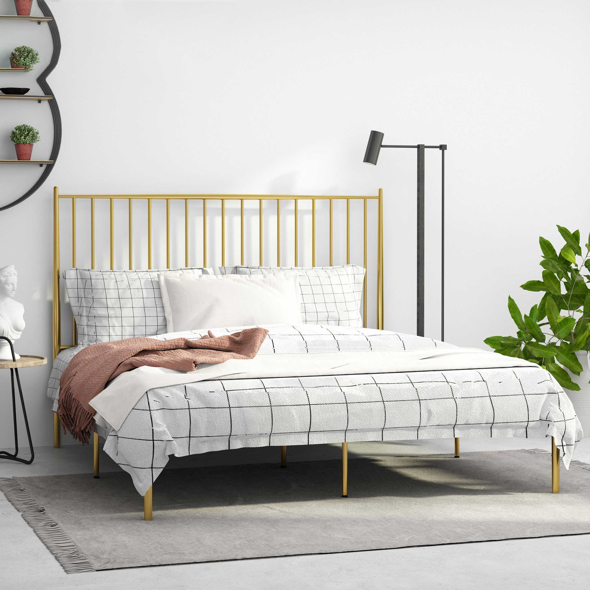 北欧家用卧室金属床 小户型时尚单双人铁床 现代简约金色铁艺床