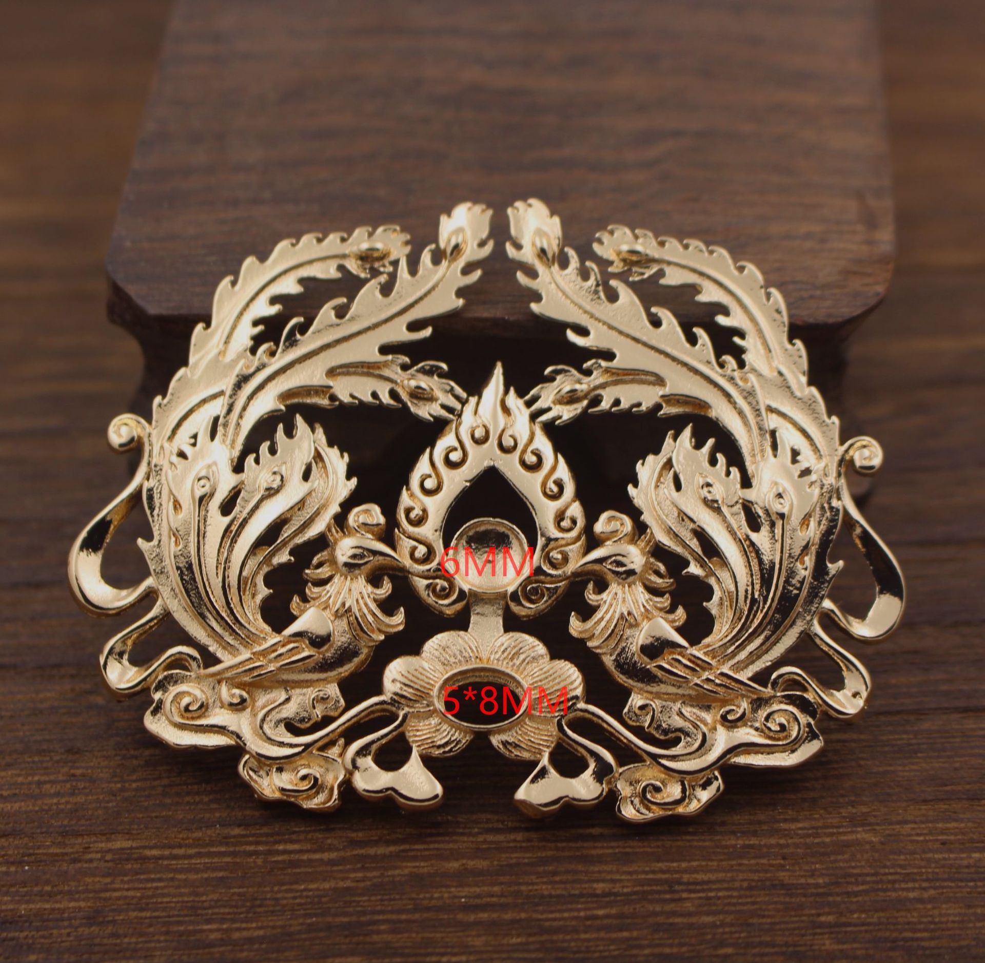 古风铸铜保色金银火凤凰发冠 凤冠头饰发簪材料