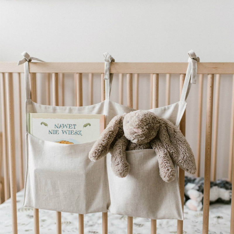 Crib Hanging Storage Bag Linen Double Grid Hanging Storage Bag Multifunctional Diapers Gro-Bag Molar Toy Storage Bag