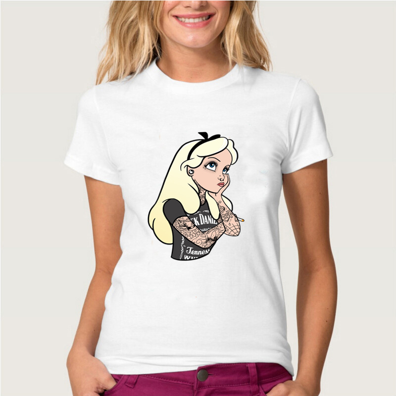 欧美外贸2019新款时尚朋克公主白雪公主印花女士半袖打底衫