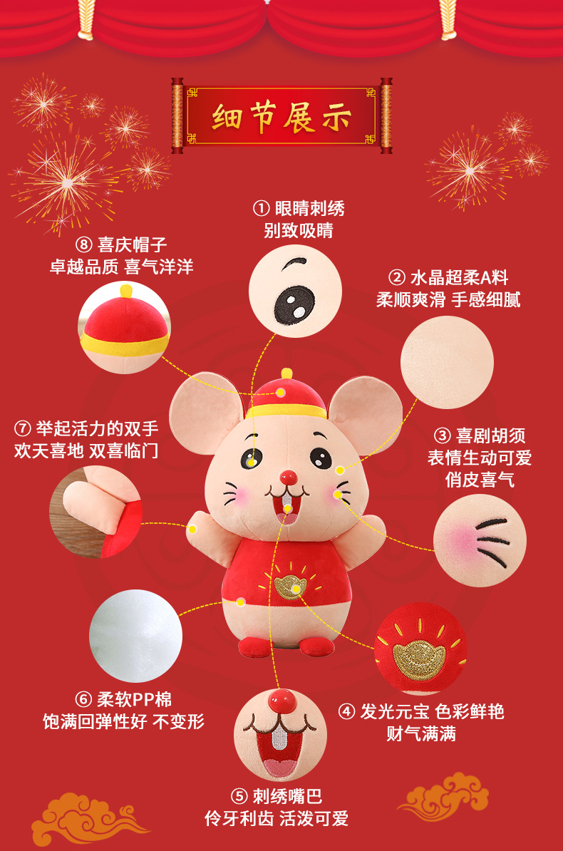 2020年得意鼠吉祥物鼠年生肖摆件企业年会礼物定制logo小老鼠公仔