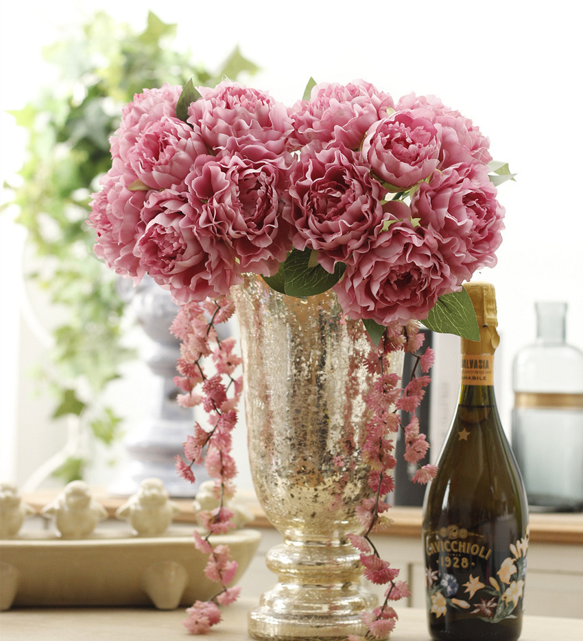 仿真花欧式牡丹花束拉菲扎 婚庆假花家居装饰 diy插花