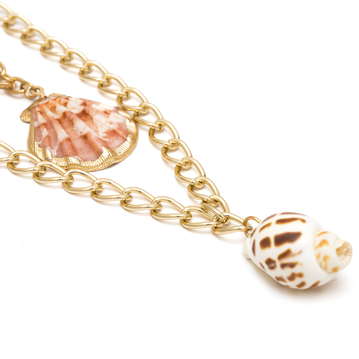 个性海螺镀金色项饰女欧美跨境饰品 民族风创意海滩贝壳双层项链