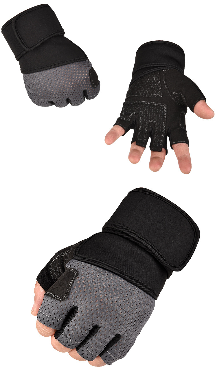 半指手套男士健身房助力带哑铃举重护腕锻炼防滑耐磨透气运动骑行