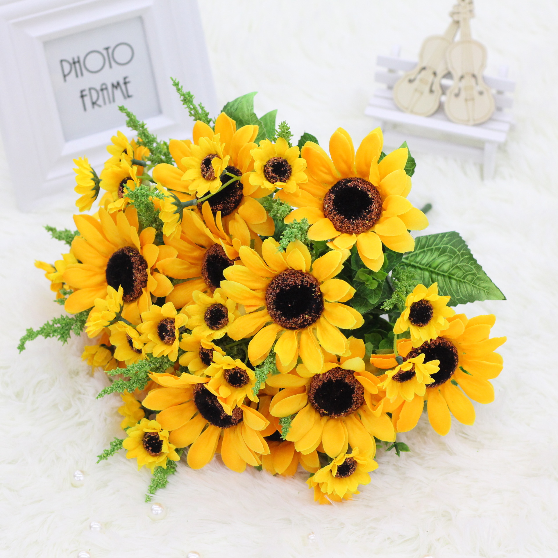 批发爆款绢花仿真太阳花家居装饰植物人造花塑料花婚庆道具花束