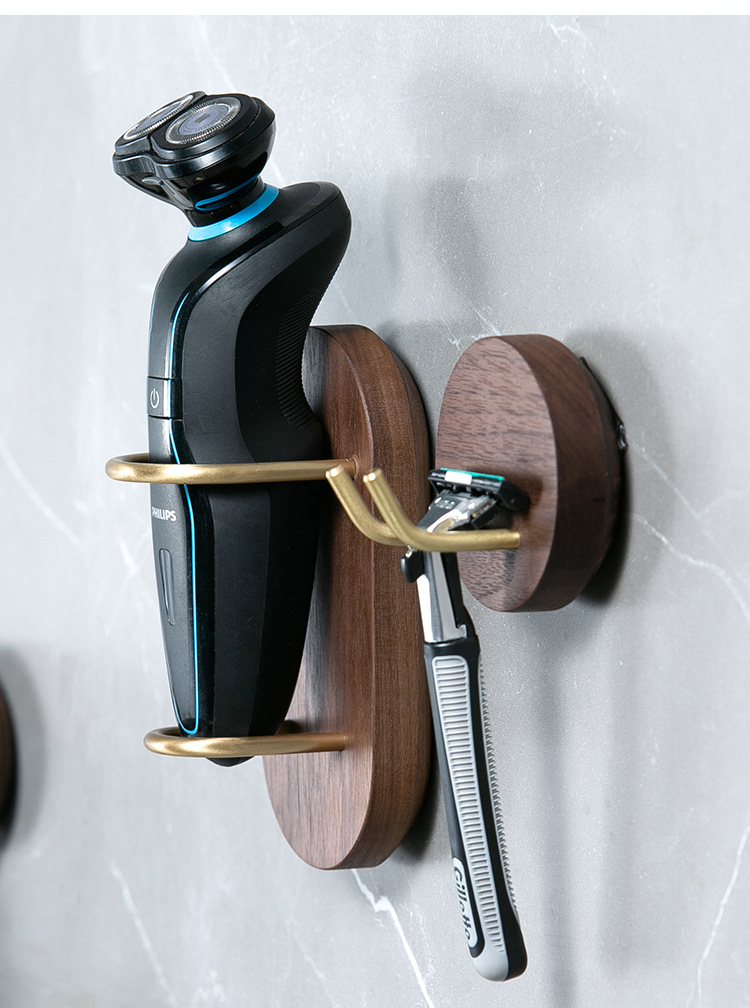 定制实木支架浴室剃须刀收纳架子电动刮胡刀卫生间置物挂架免打孔