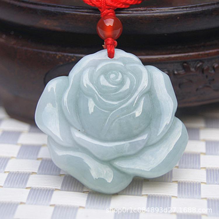 天然翡翠a货玉玫瑰花玉佩挂件缅甸玉时尚清新女款玉吊坠女士挂件