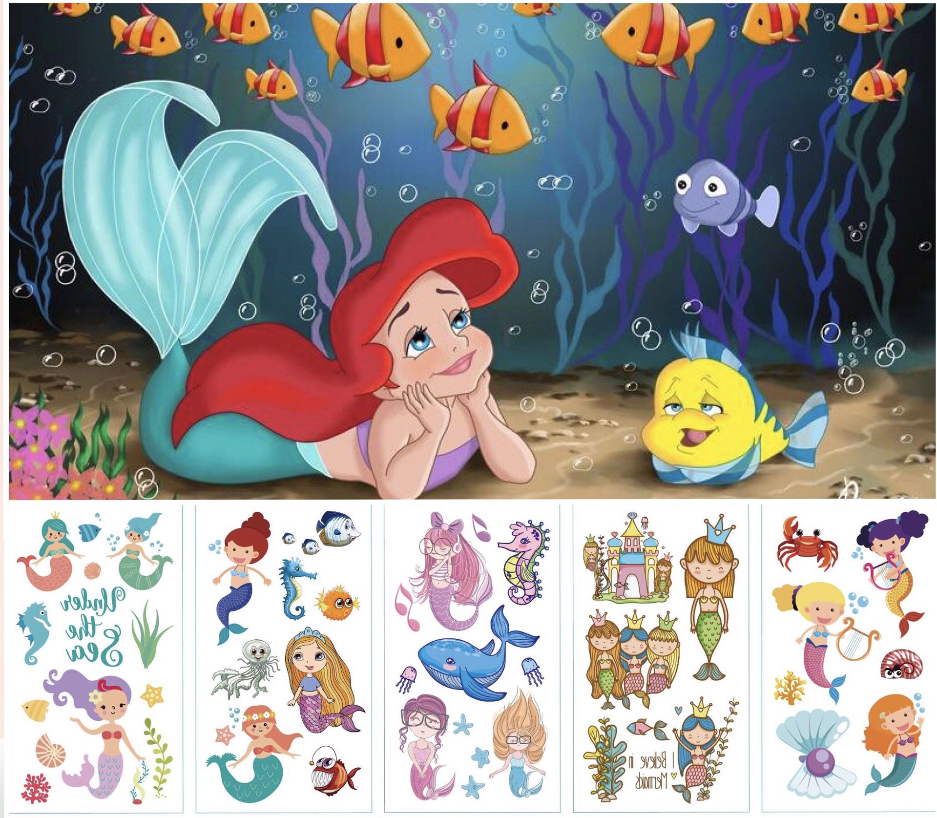 新款 原创美人鱼纹身贴原创小清新美人鱼卡通儿童纹身贴纸定制