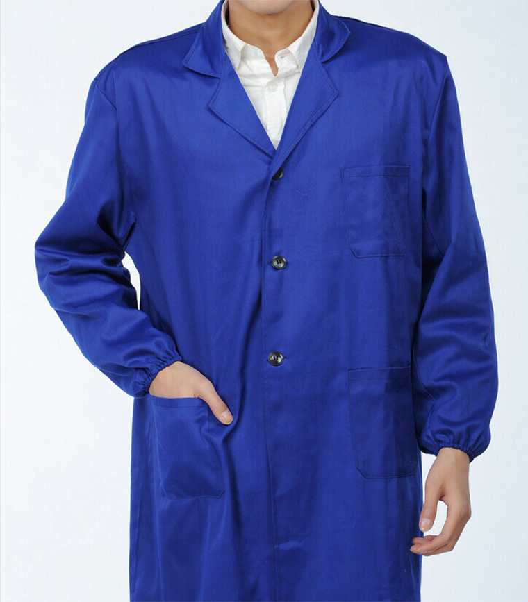 涤丝蓝大褂工作服 男女长款可印字印logo长袖搬运仓管劳保制服