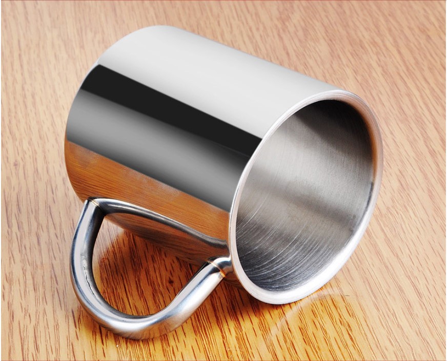 双层304不锈钢水杯 奶茶杯 马克杯带把咖啡杯儿童水杯早餐牛奶杯