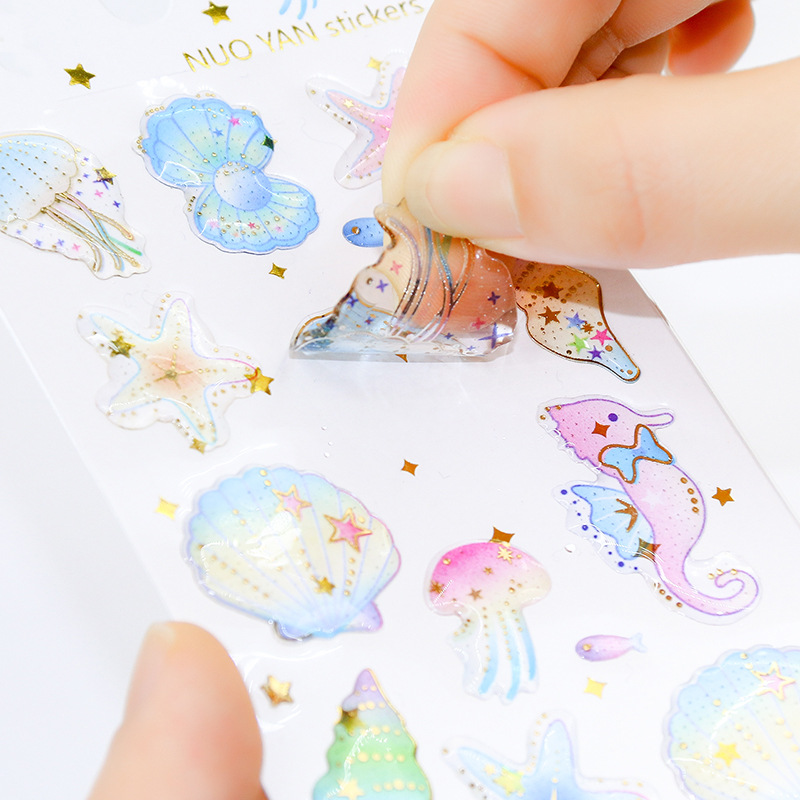 Korean Style Cute Epoxy Crystal Stickers Gilding Transparent Diary Journal Stickers Children Cartoon Journal Small Stickers