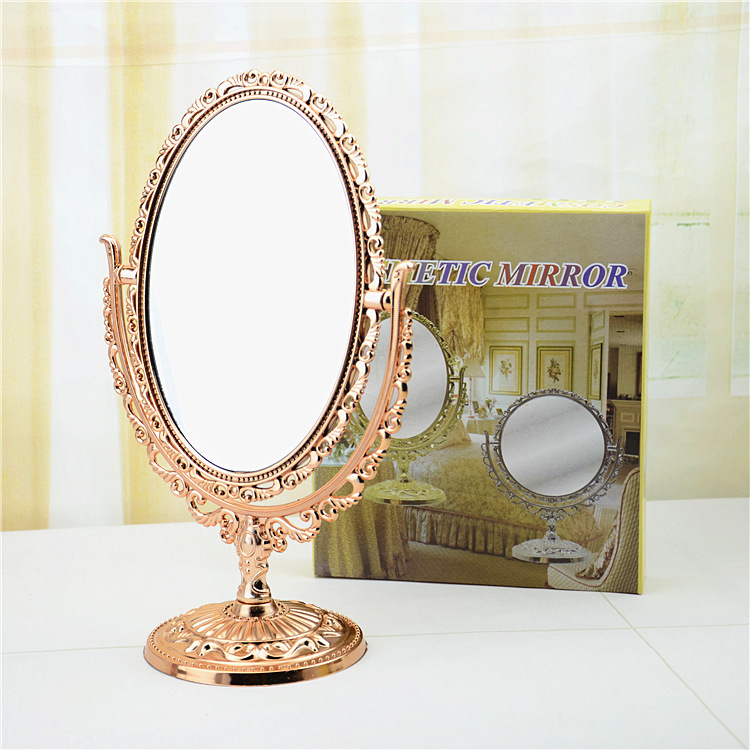 Foreign Trade Makeup Mirror Desktop Double-Sided Mirror Oval Mirror Golden Beauty Desktop Cosmetic Mirror Ten Yuan Store