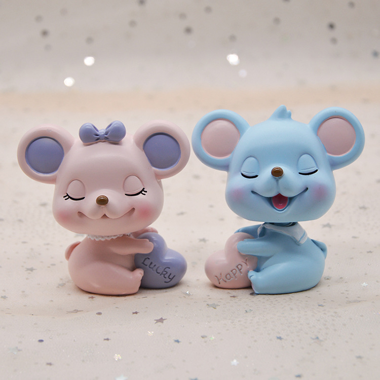树脂儿童节日礼物老鼠卡通可爱心有所鼠汽车摆件家居装饰工艺品