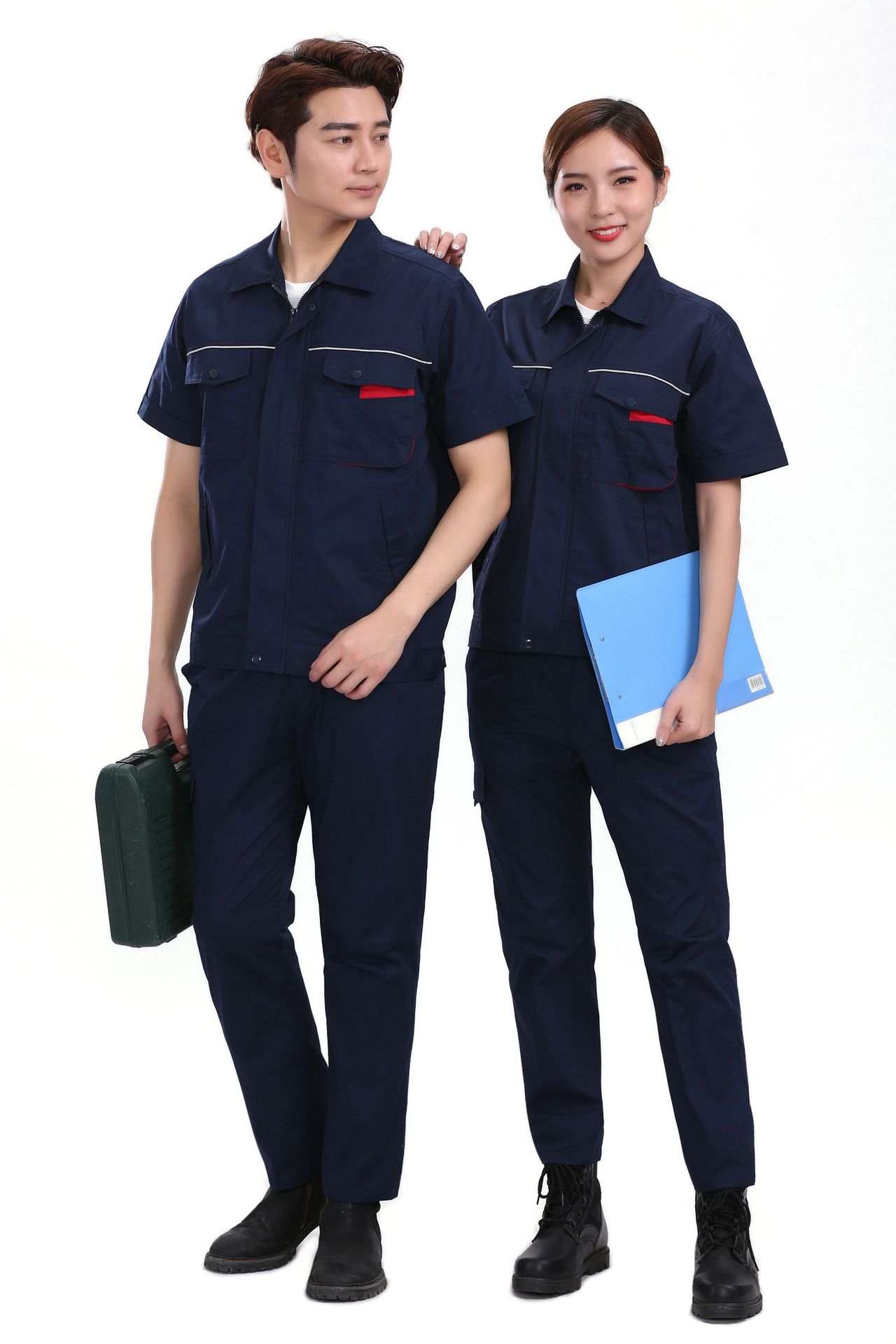 夏季劳保服装套装短袖车间透气工装批发纯棉厂服工作服男薄款工衣