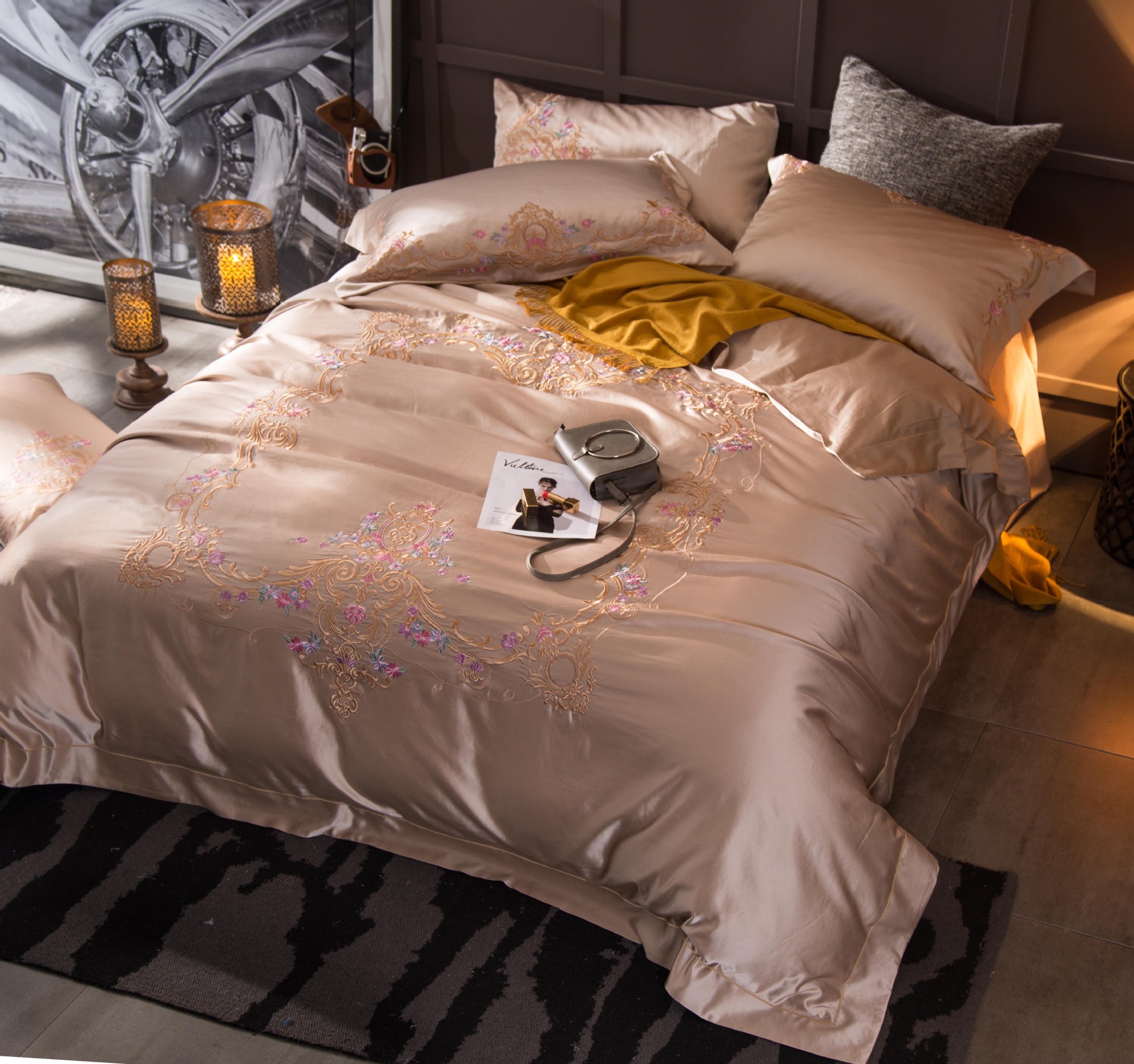 新款欧式绣花婚庆四件套 120s支真丝棉高端刺绣全棉纯棉床上用品