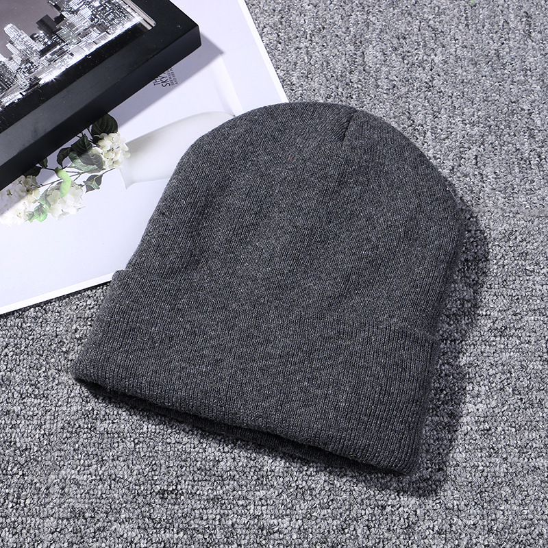 Simple Solid Color Bejirog Hat Female Autumn and Winter Knitting Keep Warm Pure Color Sleeve Cap Wool plus Velvet Toe Cap Beanie Hat