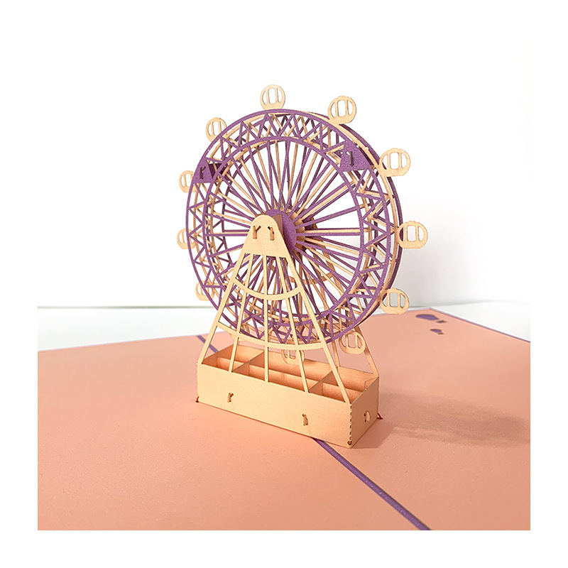创意3d立体纸雕镂空绚彩摩天轮员工贺卡生日卡片可定制厂家批发