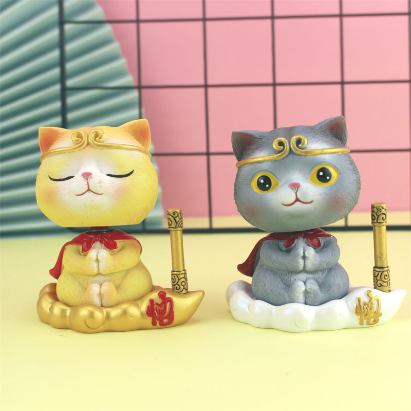 创意卡通悟空猫汽车摇头摆件 可爱猫咪蛋糕摆件 烘培装饰品 树脂